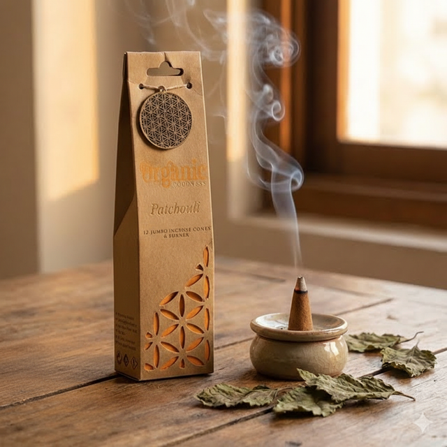 Organic Goodness – Coni d'Incenso Jumbo al Patchouli con Bruciatore