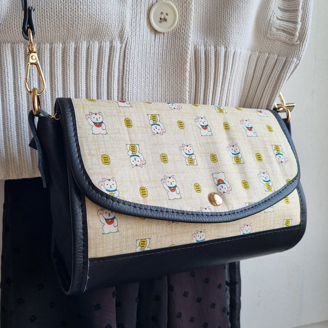 Mini-sac cartable "Maneko" beige & simili cuir noir