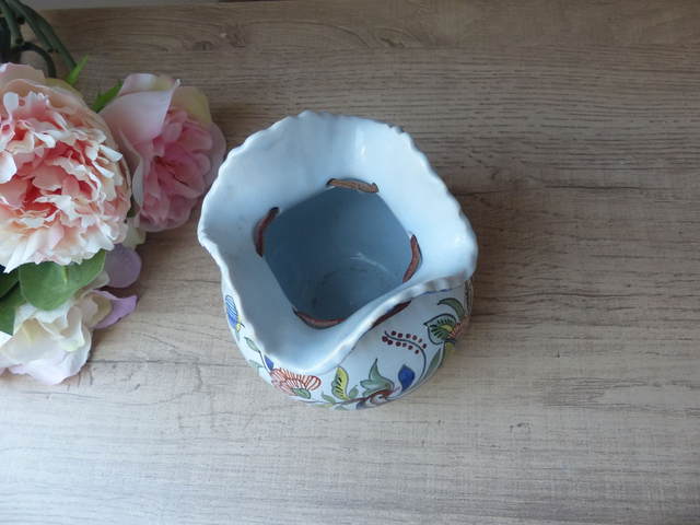 Vide Poche Forme Bourse Corne d'Abondance Décor Rouen Céramique Bleu Française fait main Géo Martel Vintage, Cadeau Mariage Amour Chance