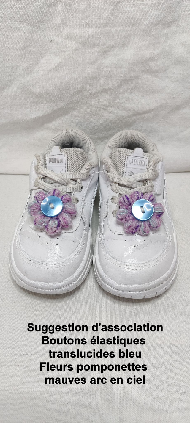 Duo Fleurs Pampilles Pomponettes Mauves Arc En Ciel