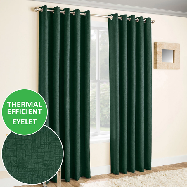 Enhanced Living Vogue Green Thermal Room Darkening Readymade Eyelet Curtains