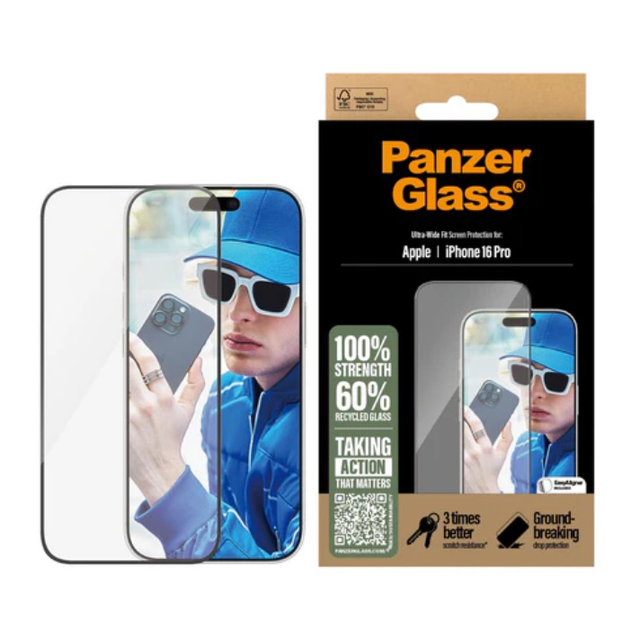 PanzerGlass Screen Protector Apple iPhone 16 Pro 6.3" | Ultra-Wide Fit
