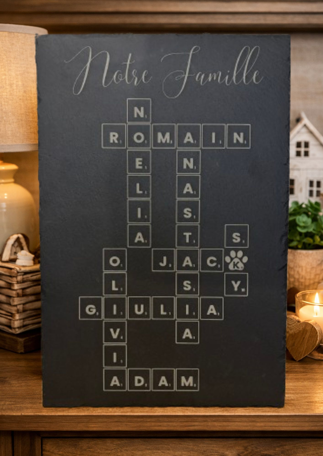 Scrabble personnalisée gravé sur ardoise 14 x 22 cm