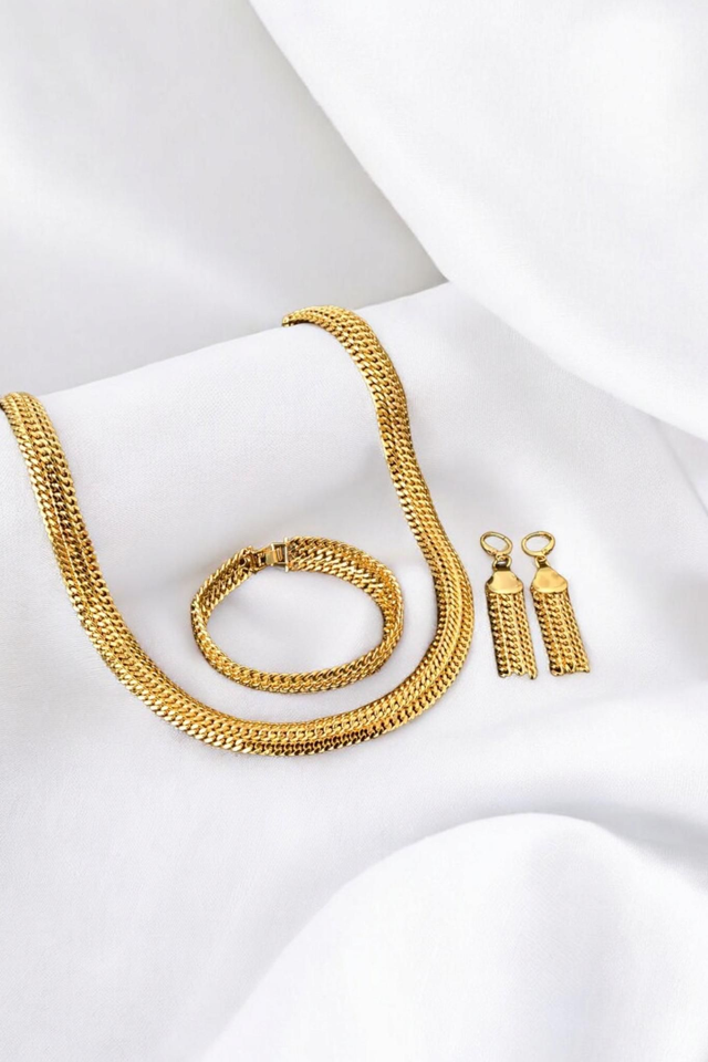 Parure de bijoux en cuivre plaqué-or 24k