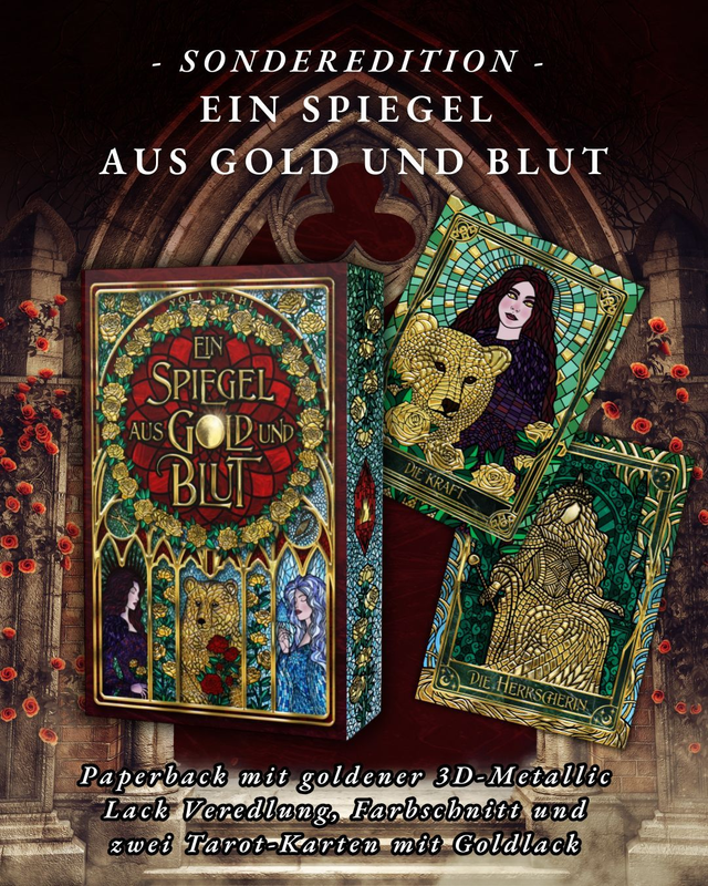 Ein Spiegel aus Gold und Blut | Sonderedition Paperback mit 3D-Goldlack, Farbschnitt und zwei Postkarten