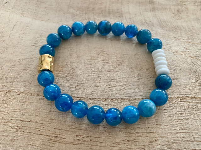 Bracelet Apatite Bleue et Magnésite - Perles de 8mm