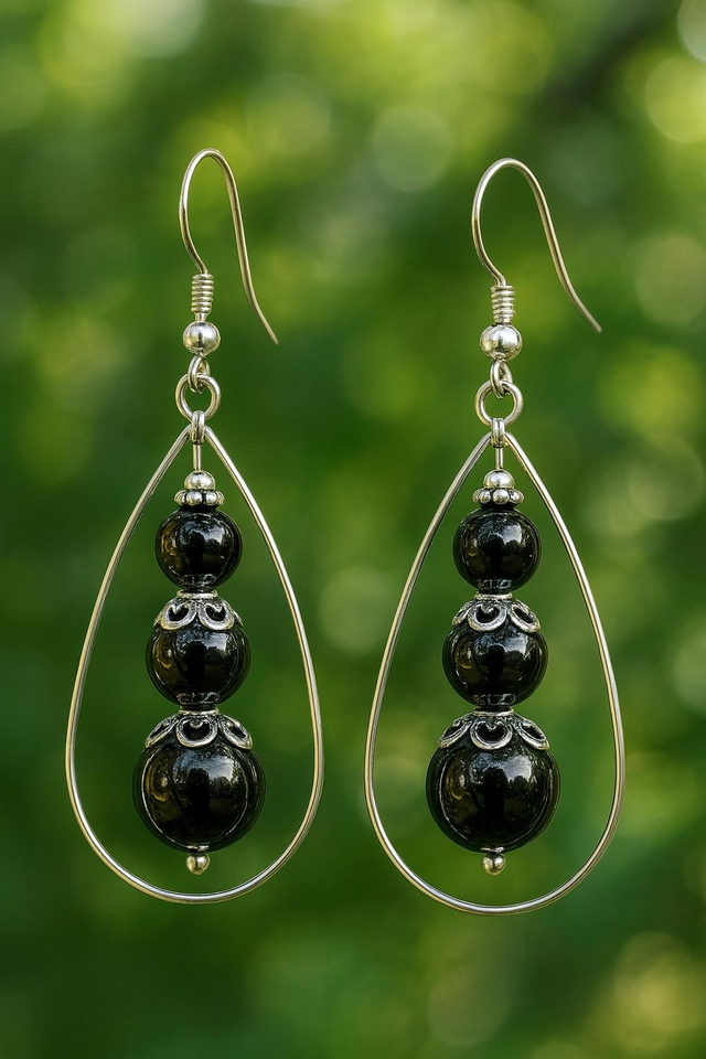 Boucles d'oreilles Obsidienne noire - Force &amp; Stabilité
