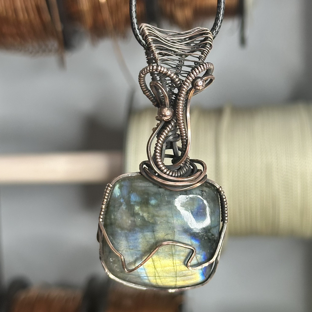 Labradorite pure copper wrapped pendant 