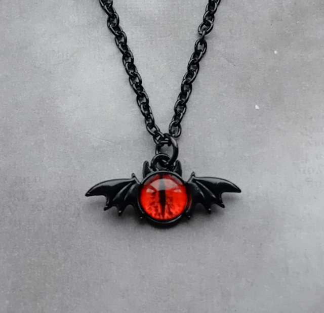 Black Bat and Evil Eye Necklace 