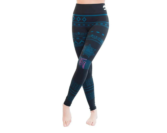 Legging de yoga noir et bleu, motifs géométriques