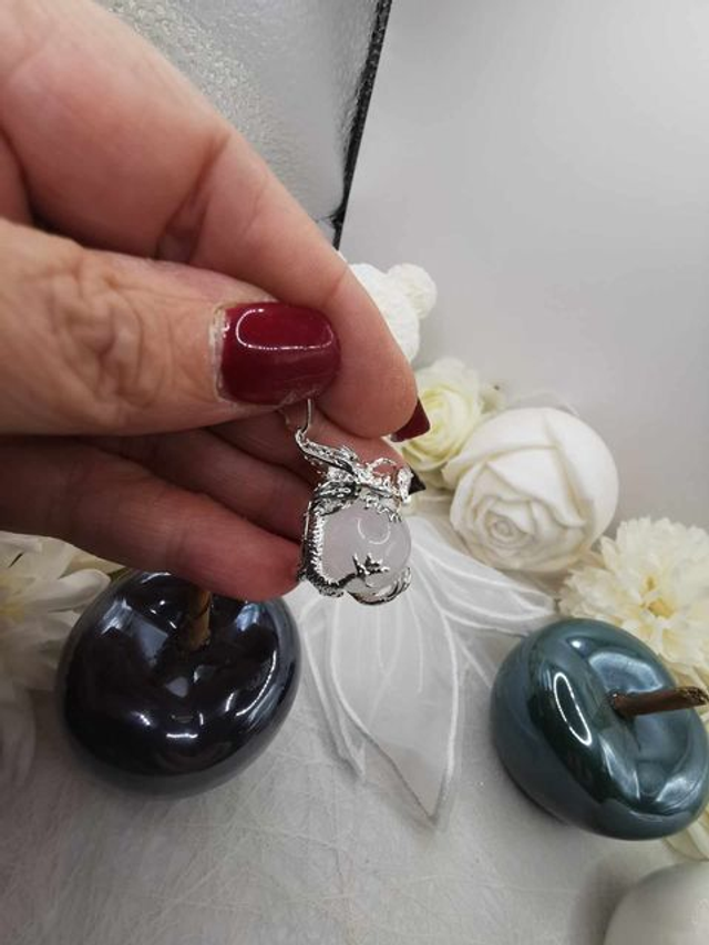 Pendentif Sphère en Quartz Clair - Monture Dragon