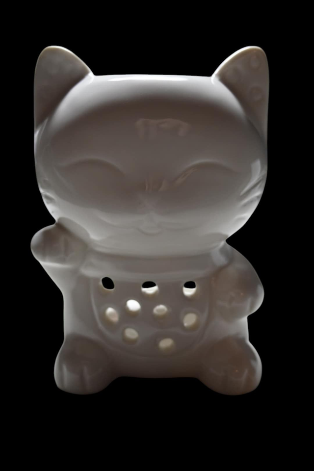 Brûle-parfum chat blanc en céramique