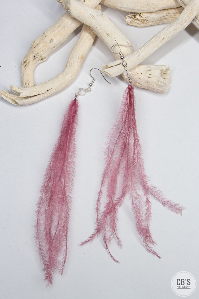 Boucles d'oreilles en plumes d'autruche vieux rose