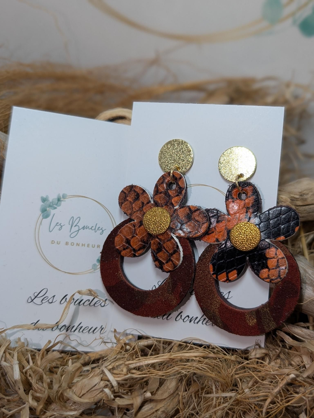 Boucles d'oreilles Baby Marguerite marron orange g010