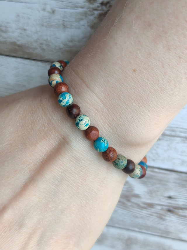 Bracelet lithothérapie &quot;Jaspe&quot; mer bleue