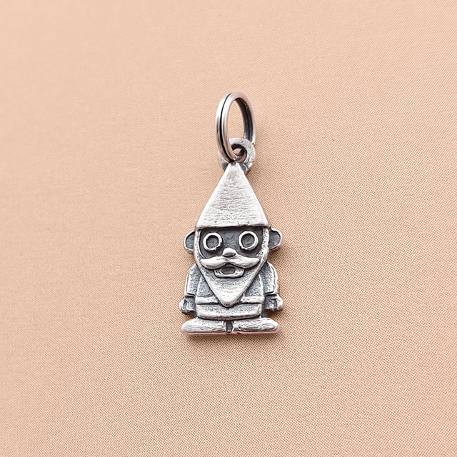 Derpy Silver Gnome Necklace  - Sterling Silver Gnome Pendant - Quirky Gardener Charm - Solid Silver Dwarf Necklace - Medieval Dwarf Charm