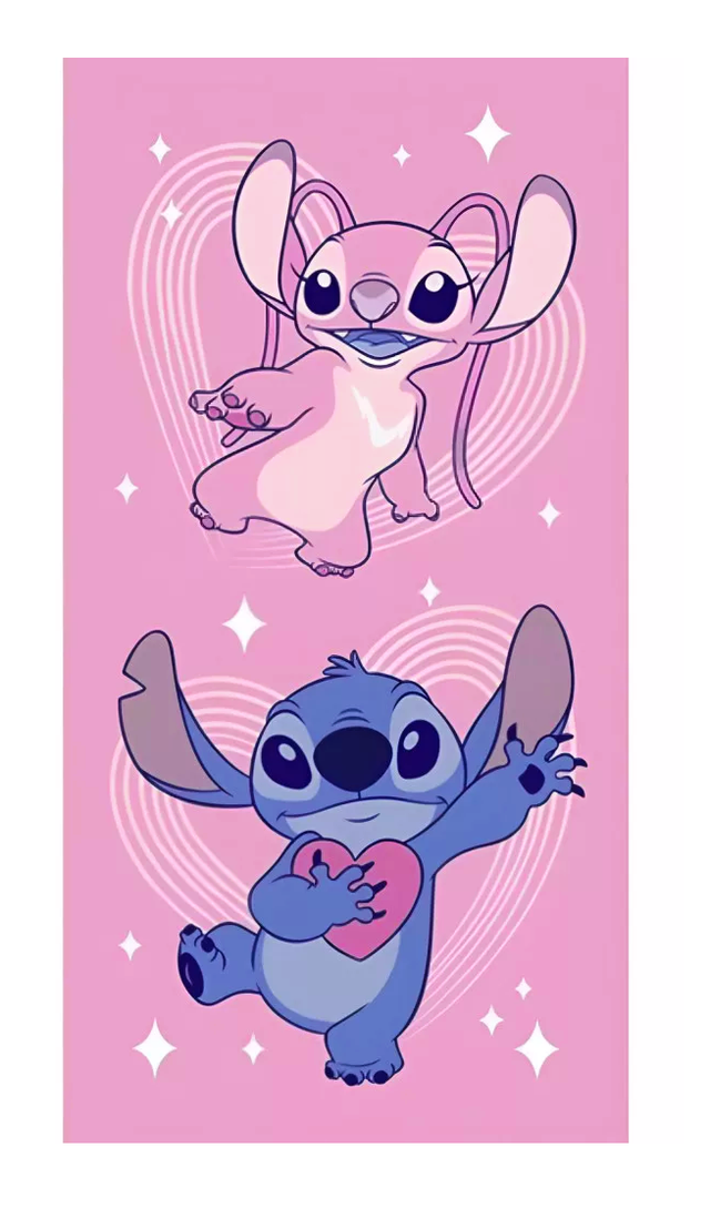 SERVIETTE de bain et plage STITCH &amp; ANGEL rose 70x140cm