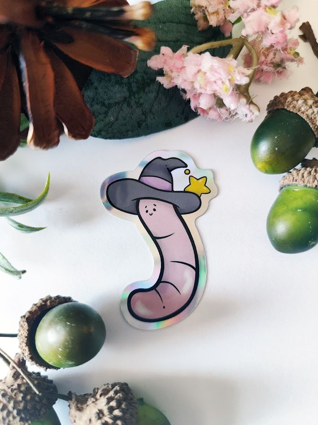 Witchy Worm Holographic Sticker