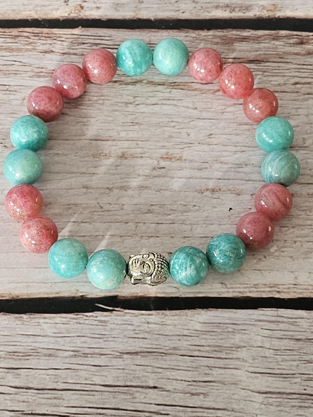 Bracelet duo Amazonite &amp; Rhodonite – 10 mm