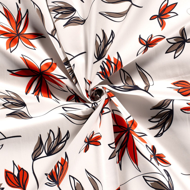 Satin coton Fleurs Crème