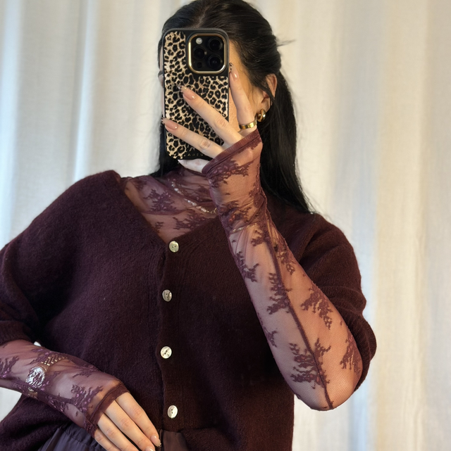 Spitzen Langarm Oberteil burgundy 