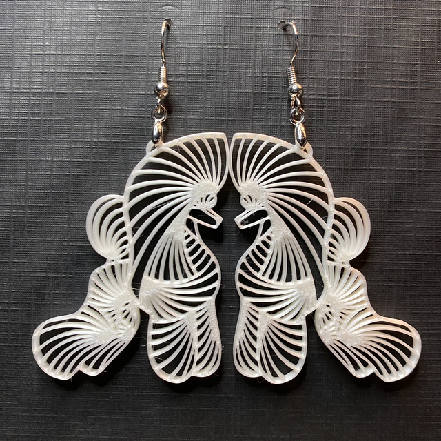 3D - Earrings Poodle Puppy White