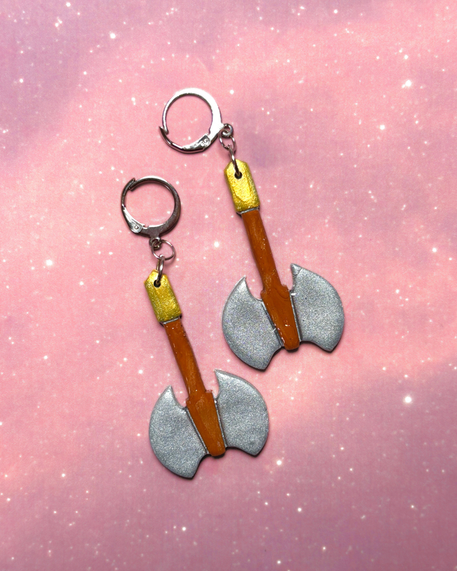 Battle Axe Earrings on Huggy Hoops