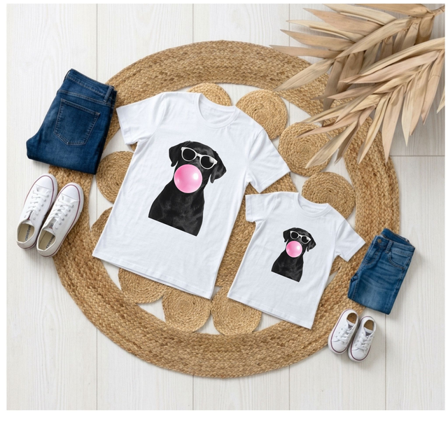 T-shirt Tendance "Chien Cool" – Adulte, Enfant ou Duo Matching Maman/Enfant 