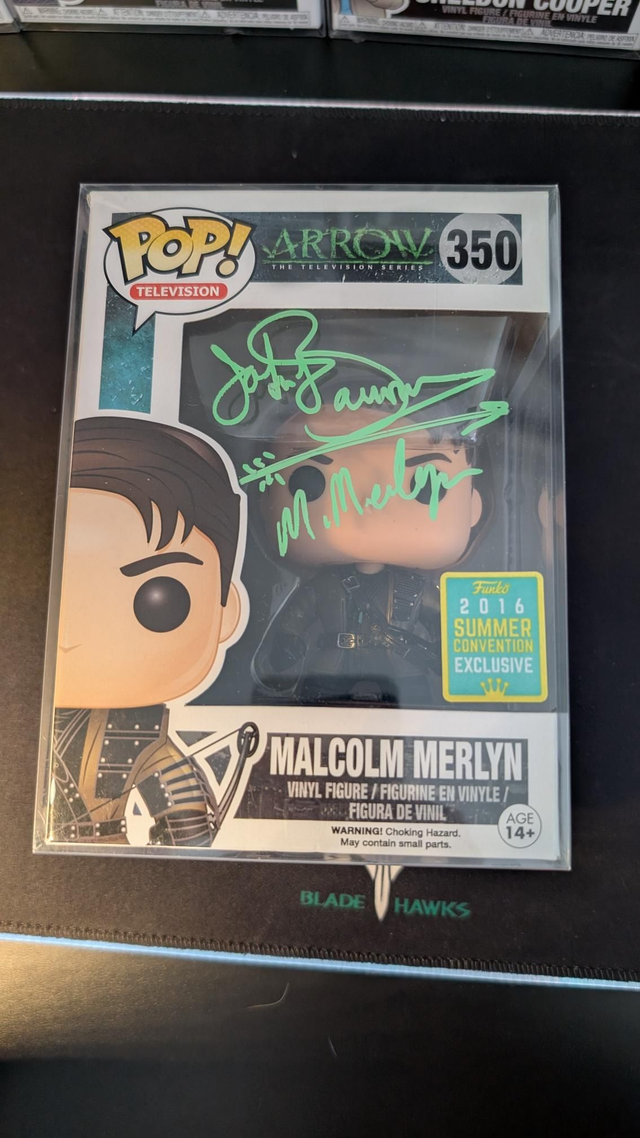 Funko Pop DC Arrow Malcolm Merlyn 350 Signed by John Barrowman with Monopoly Events COA 