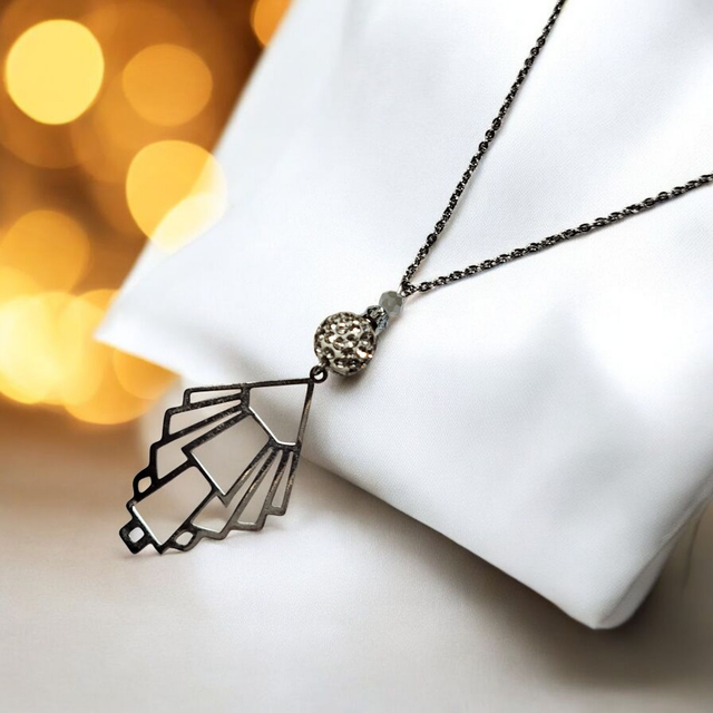 Collier acier inoxydable et cristal argenté