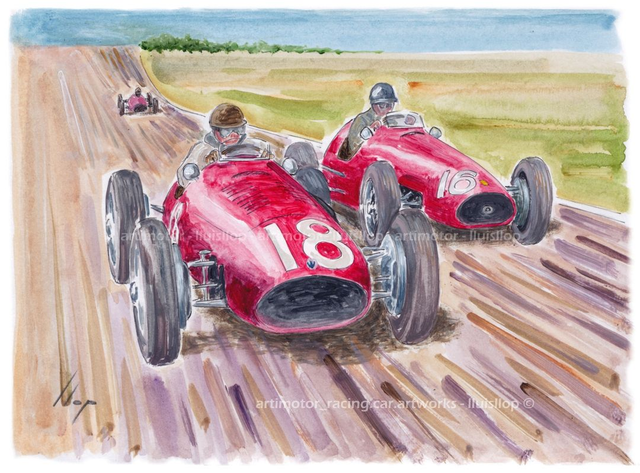 Artimotor onpaper acrílicos 23x31 - 1953 GP France 1º Hawthorn (Ferrari 500) - 2º Fangio (Maserati A6)