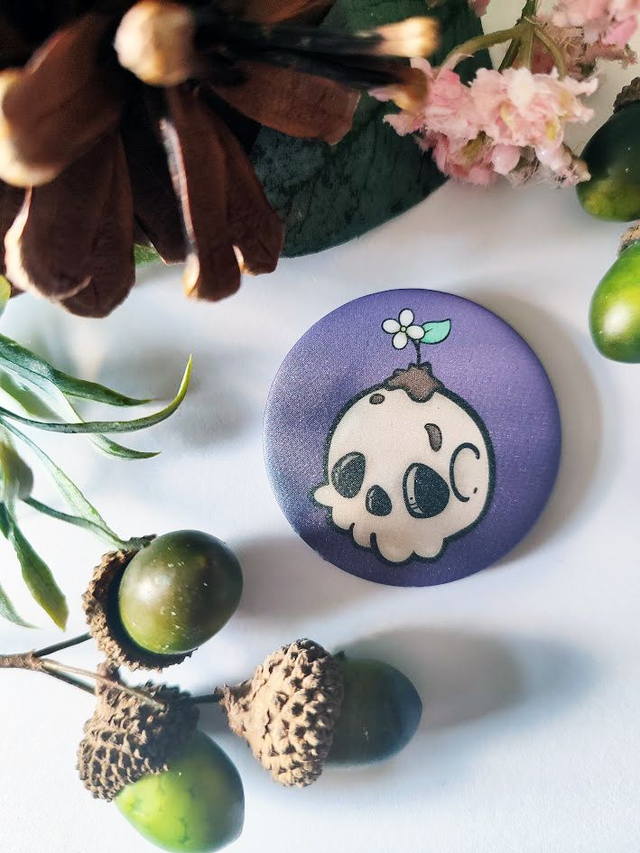 Skull with Flower Button Badge