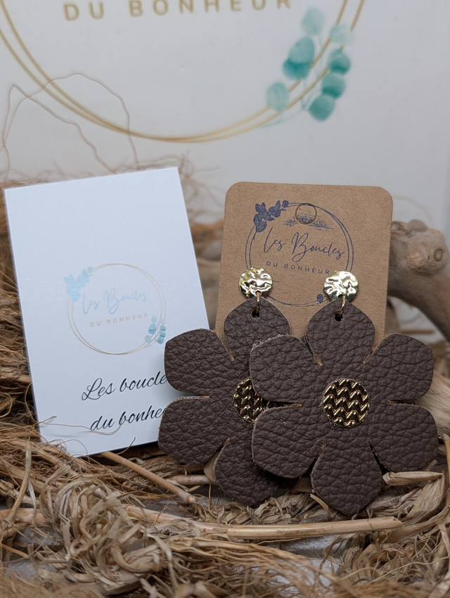 Boucles d'oreilles Ginette marron foncé bronze gi025