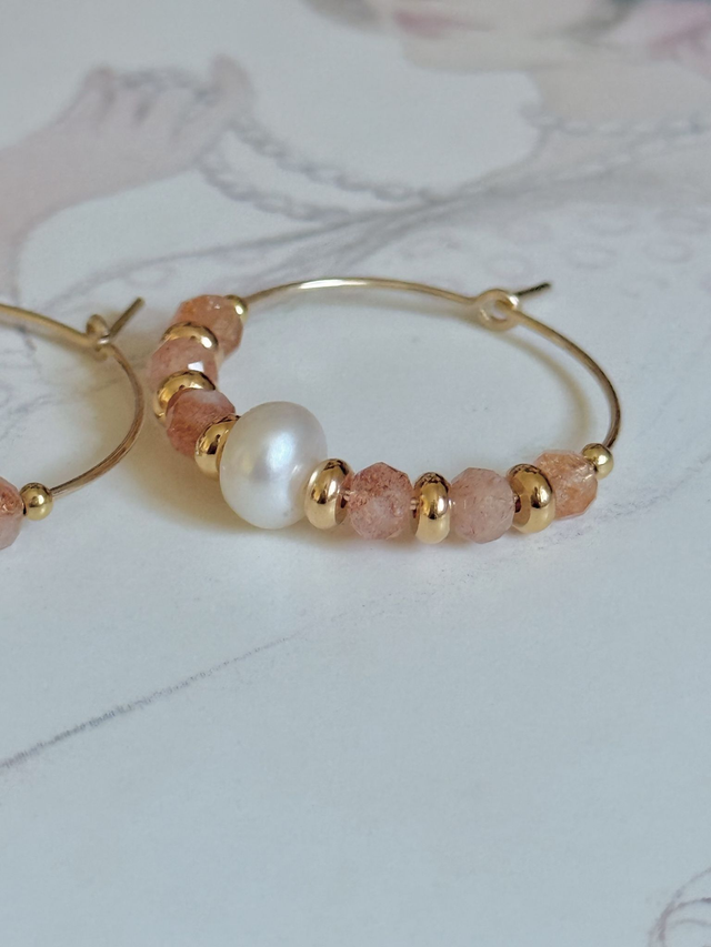 Créoles Heliolite (pierre du soleil), Perles Philippines, Collection "Envoûtante"