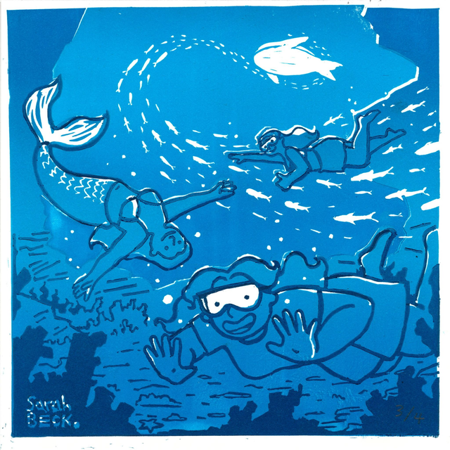 Deep Blue Underworld Linoprint