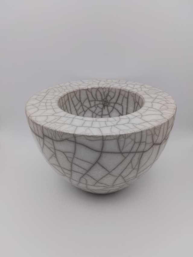White Glazed Raku Double Walled Bowl