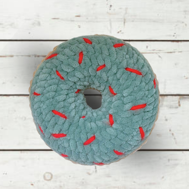 Large Crochet Chenille Doughnut, Matcha Green & Red, Ukca tested