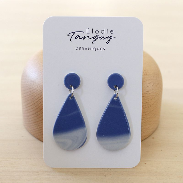 Boucles d’oreilles en porcelaine – Gouttes - Bleu - Brillant