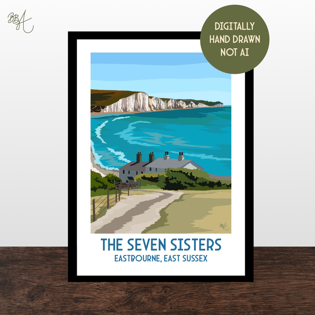 Seven Sisters, Eastbourne, Travel Poster Print – Vintage Style Wall Art