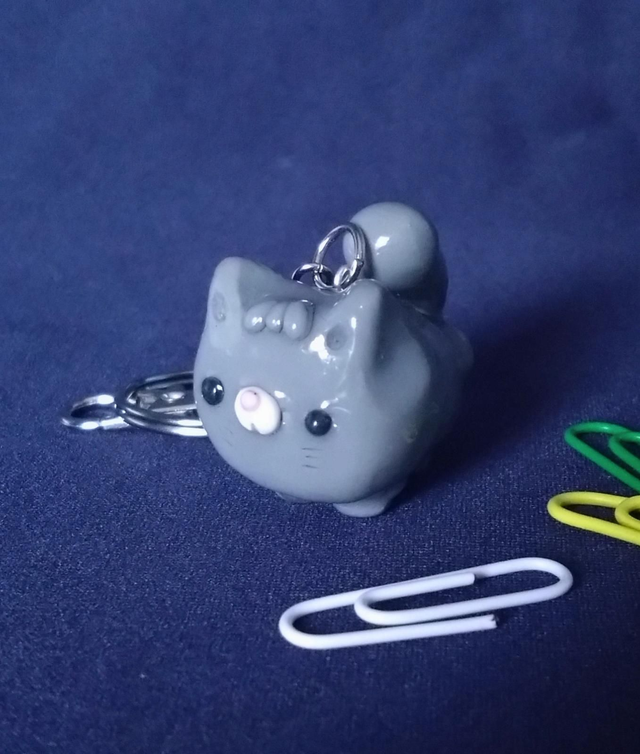 Grey cat clay charm