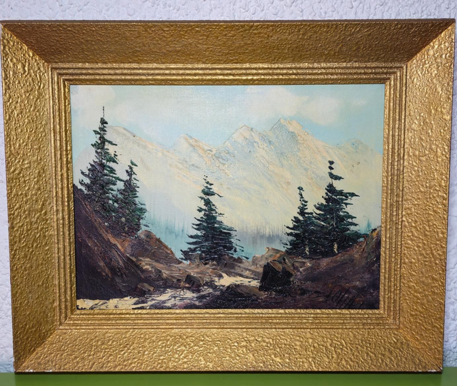 Superbe peinture de paysage montagnard 