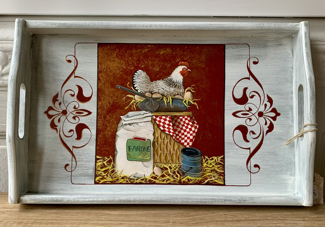 Plateau "Poule et sac de farine"