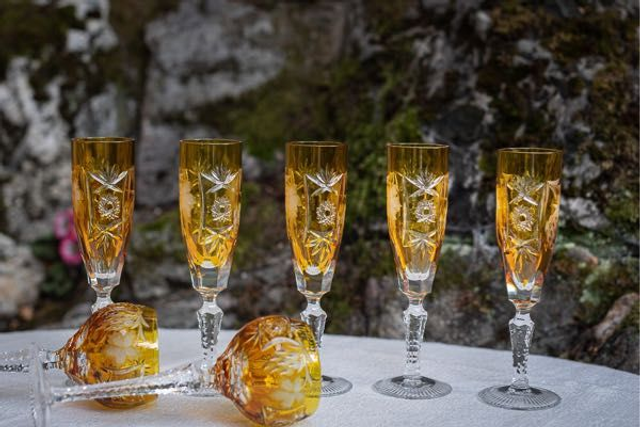 Sektglas Champagnerglas Bernstein  Amber Kristallglas Handmade