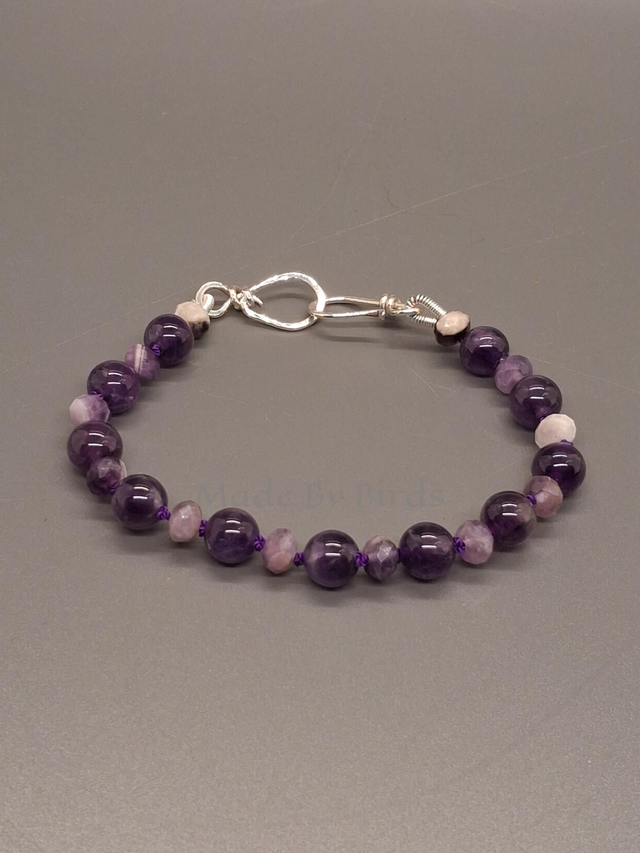 Hand-Knotted Amethyst & Sterling Silver Artisan Bracelet