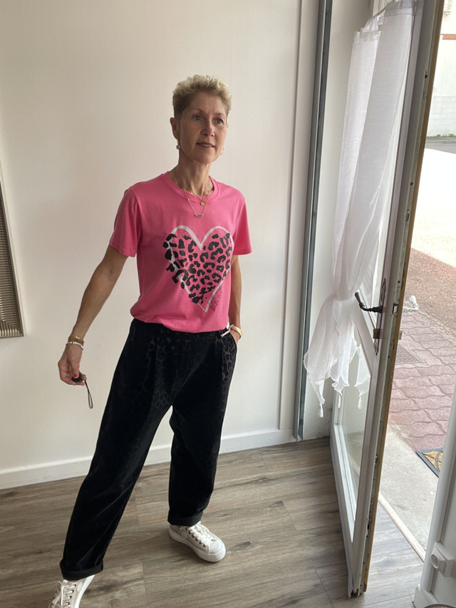 Pantalon noir brillant leopard