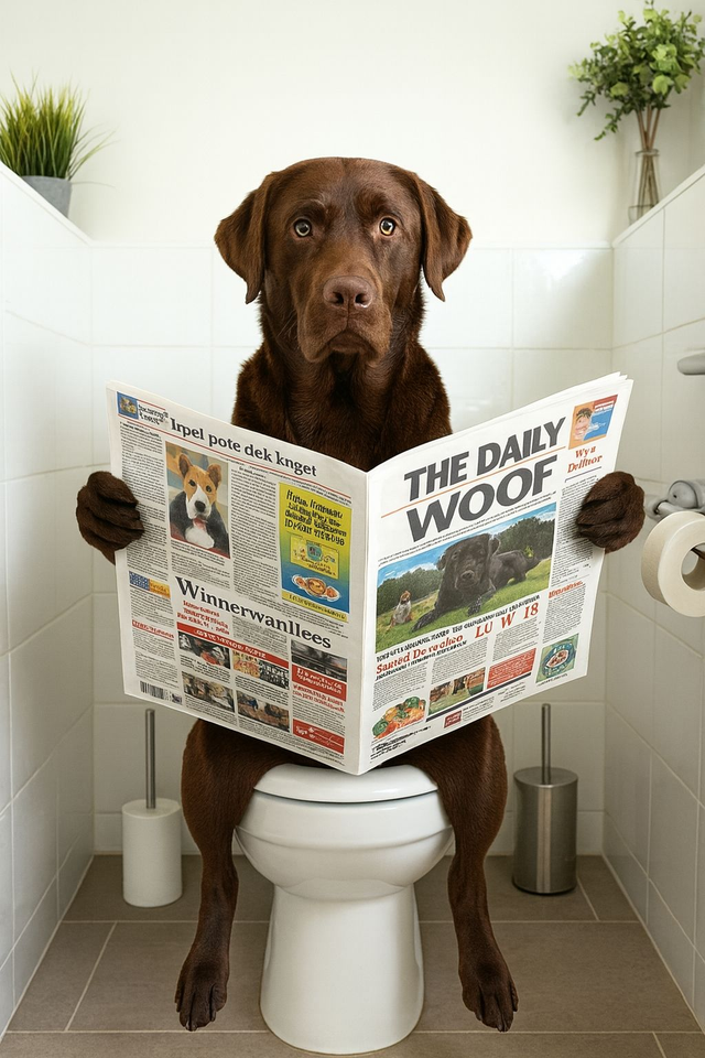 Labrador on the Toilet Framed Canvas