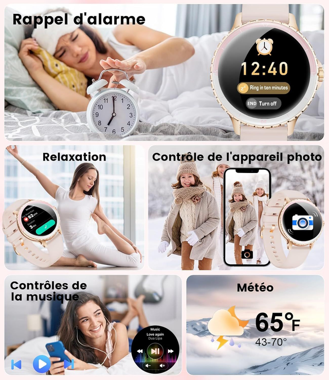Montre Connectée Femme Dorée – Acier Inoxydable, Appel Bluetooth, Suivi Cardiaque & Sommeil, +100 Modes Sport 🌸