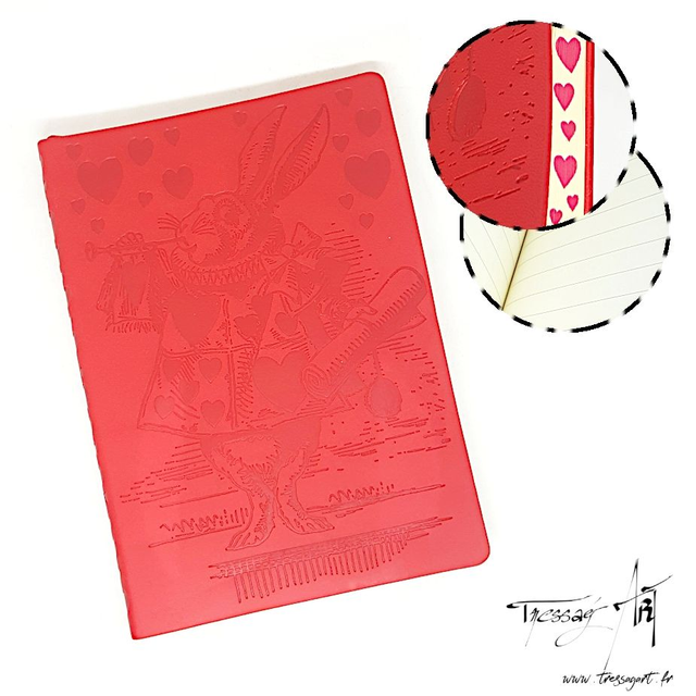 FLAMETREE - CARNET SOUPLE ROUGE LAPIN ALICE COEURS - TB003