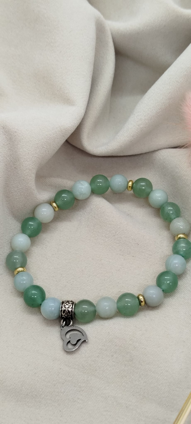 N° 394. Bracelet 17 cm en pierres naturelles de 8 mm (amazonite, aventurine verte). 