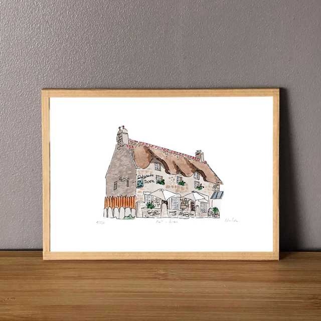 Pont-Aven Thatched Cottage Art Print – Brittany France Watercolor Wall Art